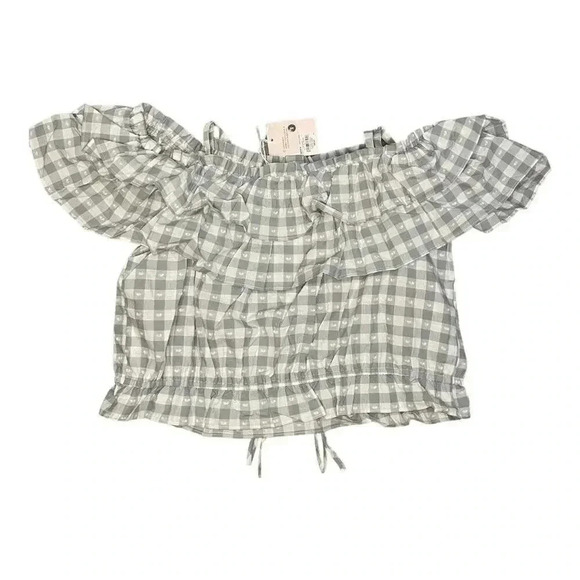 NEW LC Lauren Conrad Green Checkered Off Shoulder‎ Crop Top Women’s XL NWT - Picture 1 of 3
